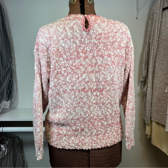 Vintage Creamy White/Pink Floral Appliqué Chunky Knit Sweater Large - Picture 3 of 15
